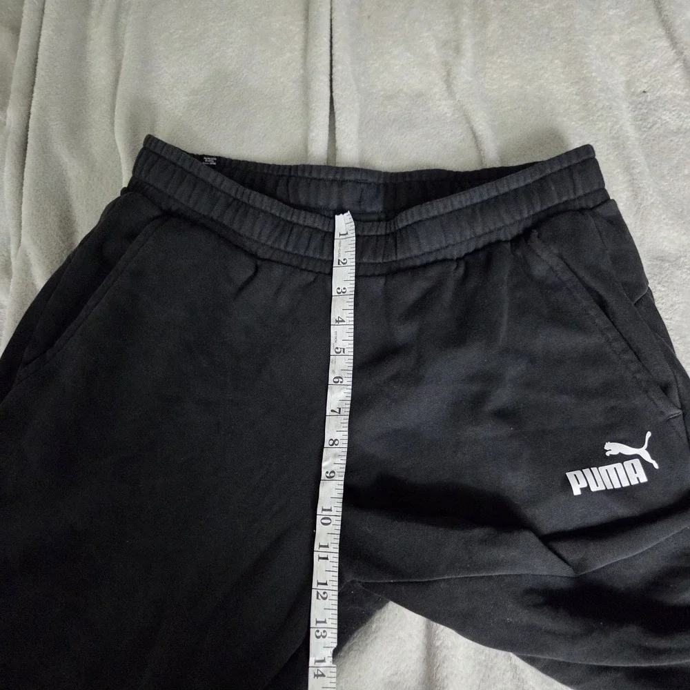 Puma Mens Size Large Drawstring Pull-on Fleece Joggers Black White Logo